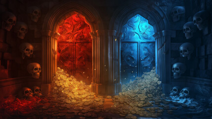 The Red and Blue of skull isolation background, Illustration