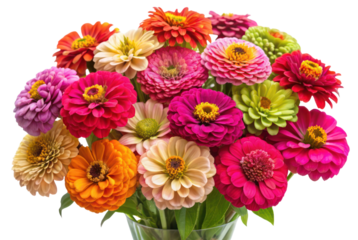 A large bouquet of multicolored flowers of different species on transparent background