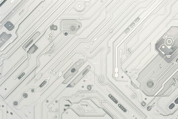 A minimalist background design featuring interconnected circuits and pathways arranged in a geometric pattern, reminiscent of electronic circuit boards or microchips. The clean lines and muted colors,