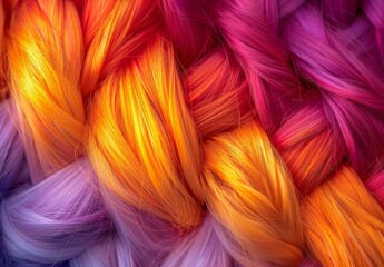 Generative AI creates close-up images of braided hair with a color gradient - obrazy, fototapety, plakaty