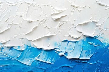 Blue and white gradient background with oil paint. Beautiful brush strokes close up. Detail of...