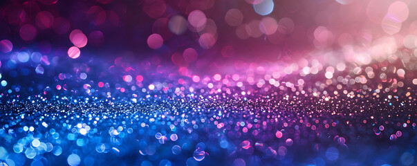 Abstract shiny glitter purple and blue lights background.