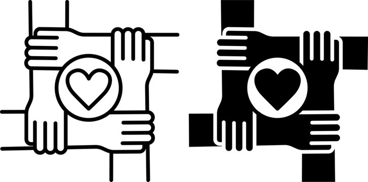 Sense of Belonging Icons. Black and White Vector Social Cohesion Icons. Micro-community, Common Purpose, Interpersonal Relationships. Wellness Concept
