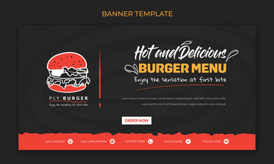 Banner template in red and black background for fast food advertisement design on social media