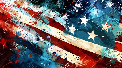 Modern Brush Strokes Abstract Art: A Vibrant American Flag Theme