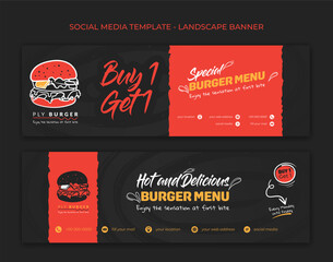 Landscape banner with burger design for street food advertisement template