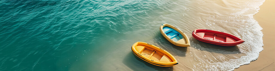 Obraz premium Colorful rubber boat floting on tropical beach.for summer wallpaper design background.holiday activity relaxation