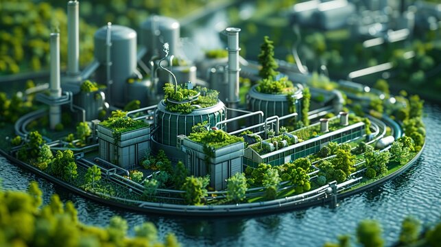 Rendered images depicting sustainable manufacturing practices in action such as energy-efficient production processes