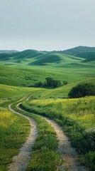 Obraz premium b'Countryside dirt road through green rolling hills'