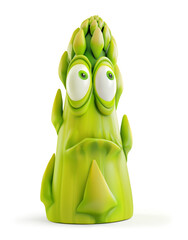 Surprised green asparagus character on white background