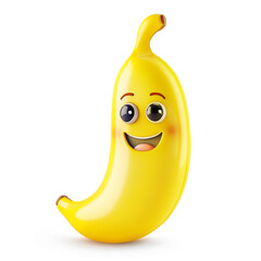 Jolly banana character with a cheeky smile on white background