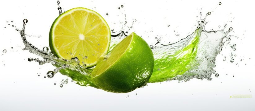 Citrus fruit slice splashing into liquid, adding zesty flavor to food