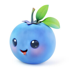 Playful blueberry character sticking out tongue on white background