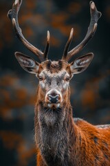 b'Close-up of a majestic red deer stag with large antlers'