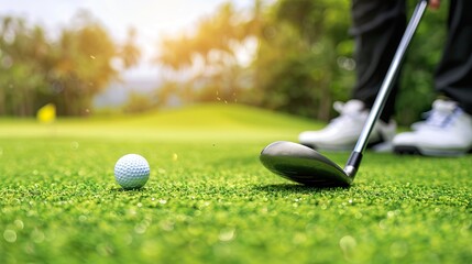 A person playing golf on a sunny day.