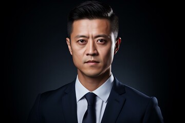 b'Portrait of a Serious Asian Businessman'
