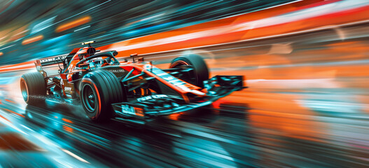 High-speed racing car on a dynamic race track - obrazy, fototapety, plakaty