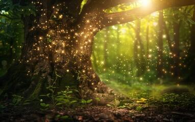 Obraz premium Enchanted Forest Scene with Sparkling Lights