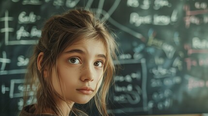 A Girl in Front of Blackboard