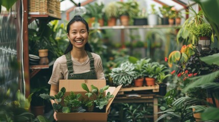Smiling Woman with Fresh Plants