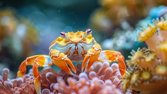b'A Colorful Crab on a Coral Reef'