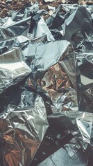 Aluminium Metallic Silver Background Isolated image of crumpled aluminum foil