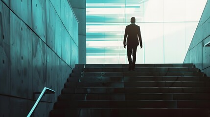 Determined Businessman's Ambitious Walk Up Modern Sleek Stairs