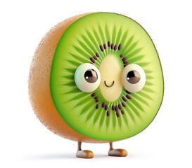 Kiwi fruit character with big eyes and a smile, standing on a white background - 794112647