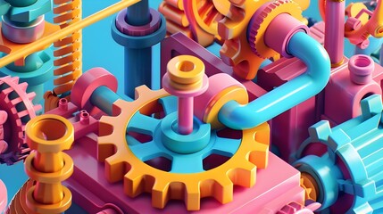 Whimsical Mechanical Device: A Vivid 3D Isometric of a Creative Imaginative Tech Concept - obrazy, fototapety, plakaty
