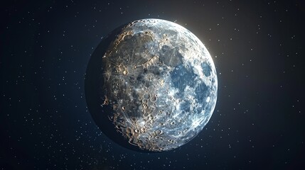 Moon: A 3D representation of the moon in its gibbous phase, showing a large portion