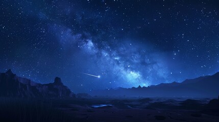 Obraz premium Night Sky: A 3D depiction of the night sky, featuring a shooting star streaking across the darkness