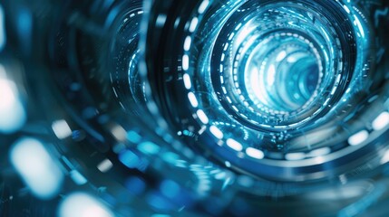 A futuristic blue tunnel with glowing circular patterns