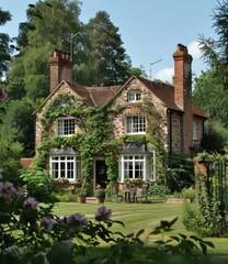 English country cottage with garden in bloom