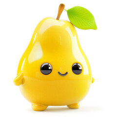 Cute anthropomorphic pear character with leaf on white background
