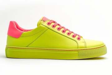 Sleek minimalist sneakers in neon colors, clean design against a white background