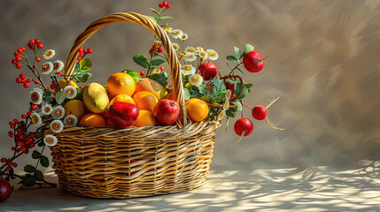A picnic basket with fresh fruits. Healthy eating concept, generative ai - 794116824