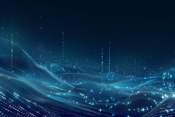 Close-up view of a digital data wave with glowing blue particles