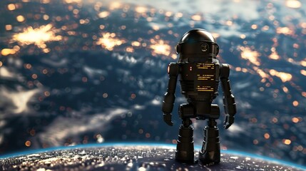 Fototapeta premium A robot standing on a planet looking at the stars