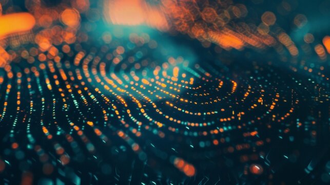 An abstract composition of geometric shapes and lines, reminiscent of a digital fingerprint or a complex algorithm, with a sense of mystery and hidden meaning.