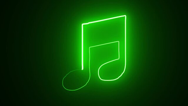 Music symbol neon glowing loop effect animation. abstract musical note icon animation on the black background.