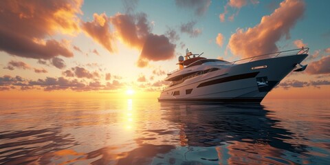 Luxury yacht sailing at sunset - obrazy, fototapety, plakaty