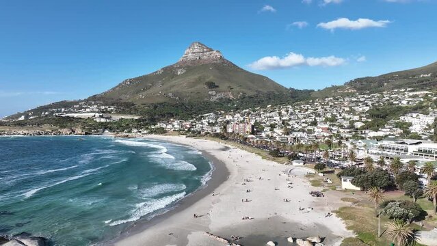Aerial of Lions Head and Camps Bay below the Twelve Apostles, Cape Town, Western Cape, South Africa, Africa