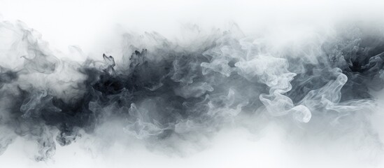 Grey clouds of smoke rising against a white sky background