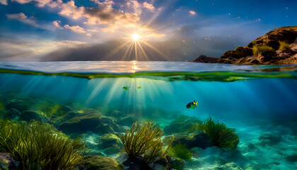 Beautiful A magical underwater sea photography on digital art concept. - obrazy, fototapety, plakaty