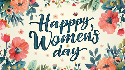 Elegant card for International Women's Day.Banner, flyer for March 8 with flowers and wishing happy women's day .Congratulating placard for brochures.Vector illustration - obrazy, fototapety, plakaty