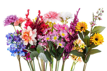 Assorted Colorful Artificial Flowers - Isolated on White Transparent Background, PNG
