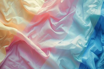 Vibrant multicolored satin fabric with dynamic waves and folds, ideal for backgrounds or abstract designs.

