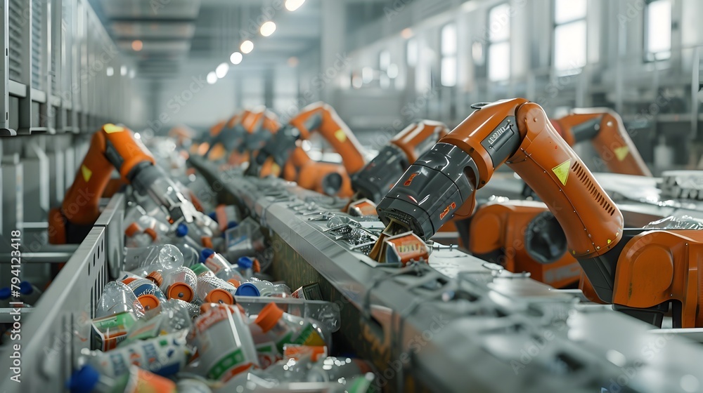 Poster robotic recycling sorters efficiently classify and segregate recyclable materials in an industrial w