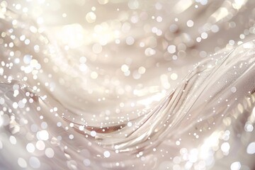 Abstract background. Ethereal close-up of a shimmering, gauzy fabric enveloped in soft-focused, twinkling light bokeh. - obrazy, fototapety, plakaty