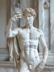 Obraz premium statue taking a selfie - isolated - generative ai